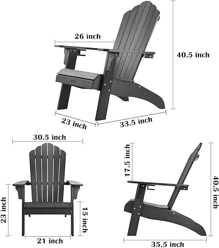 Miniatura 2 de hOmeHua Silla Adirondack de plástico de gran tamaño resistente a la intemperie con soporte para tazas, rayas de madera de imitación, fácil de montar