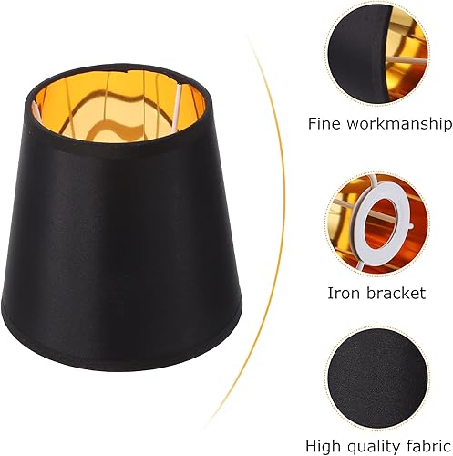 Miniatura 5 de Pantalla negra de tela para lámpara E14, base de forro dorado, pantalla de lámpara de tornillo para lámpara de mesa para el hogar, lámpara de pie