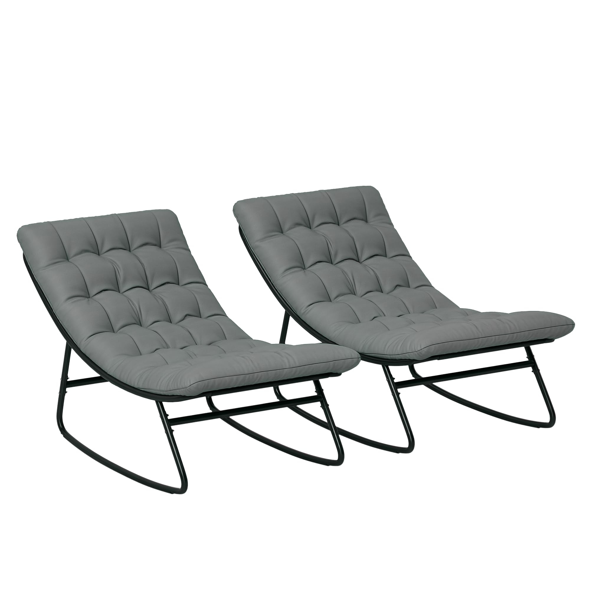 Outsunny Lot de 2 fauteuils à Bascule extérieur, chaises à Bascule avec Coussins épais, siège Tissu textilène Respirant et Cadre en Acier, Rocking Chair extérieur, Jardin, terrasse, Patio, Gris foncé