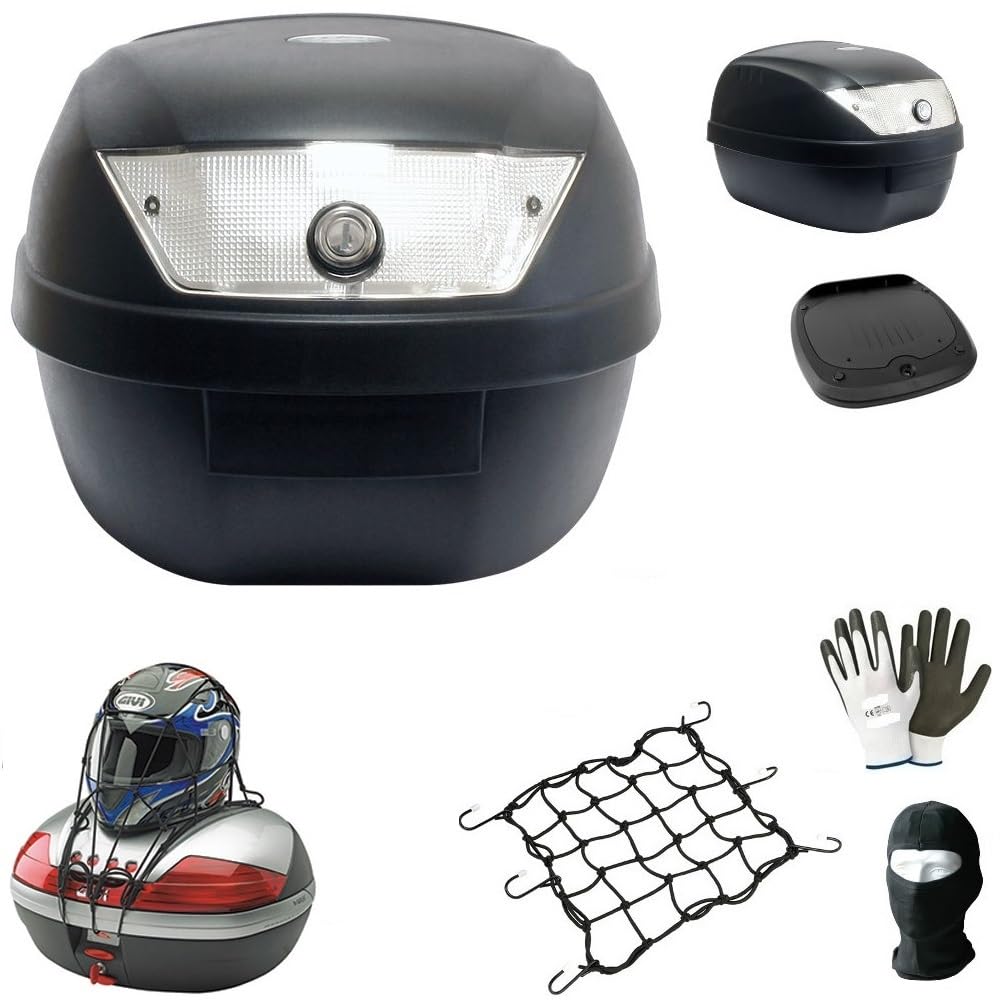 BAULETTO VALIGIA BAULE 28 LT NERO+PIASTRA+RETE PER PORTAPACCHI MOTO-SCOOTER PER CASCO INTEGRALE-JET-MODULARE UNIVERSALE SIFAM COMPATIBILE CON P-IAGGIO LIBERTY S 125