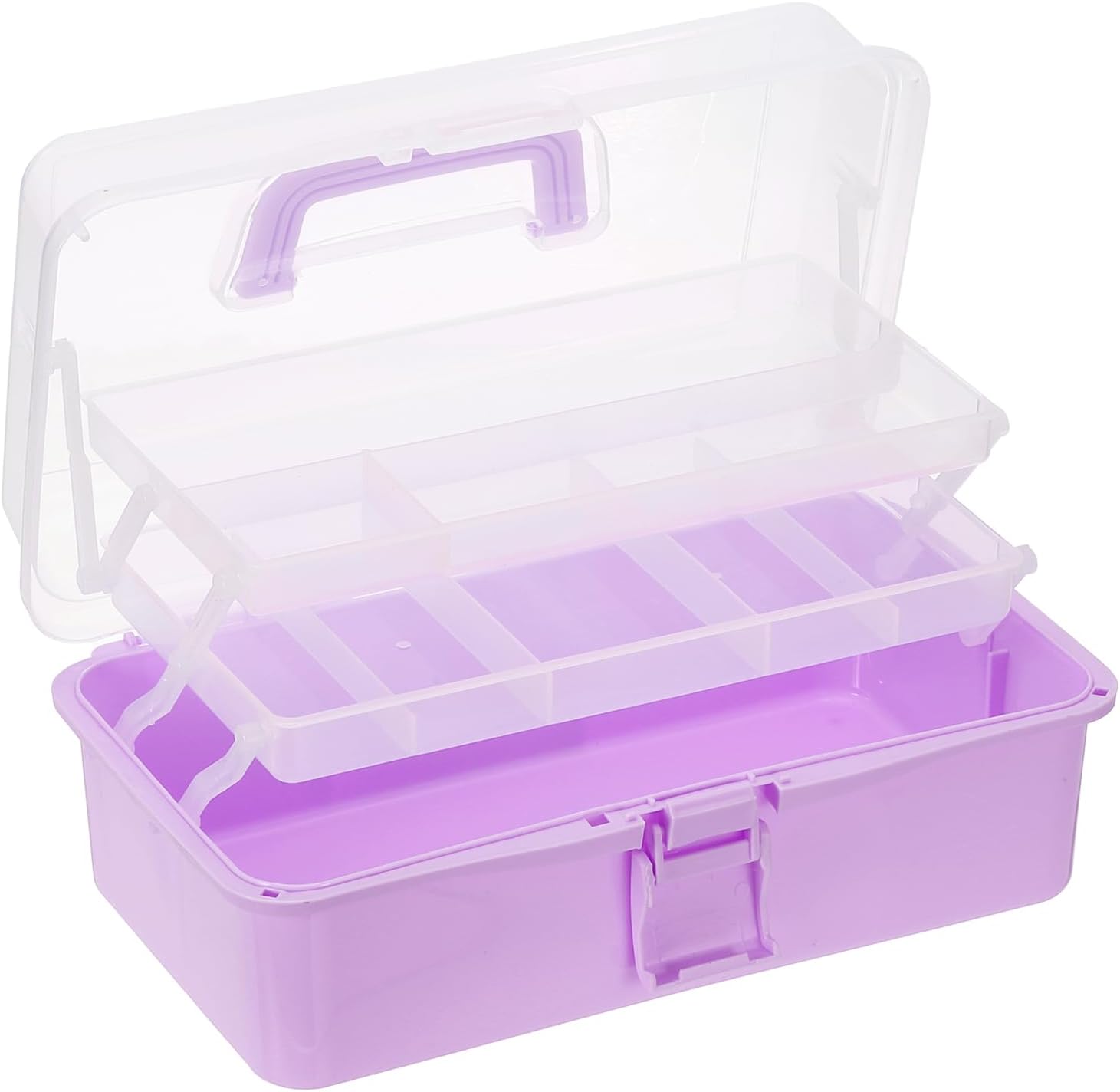 YOKIVE Art Supply Storage Organizer, Art Tool Storage Box 3-Tray Craft Box Art Supplies Organizer with Handle Buckle for Brushes Paints Stamps, Light Purple