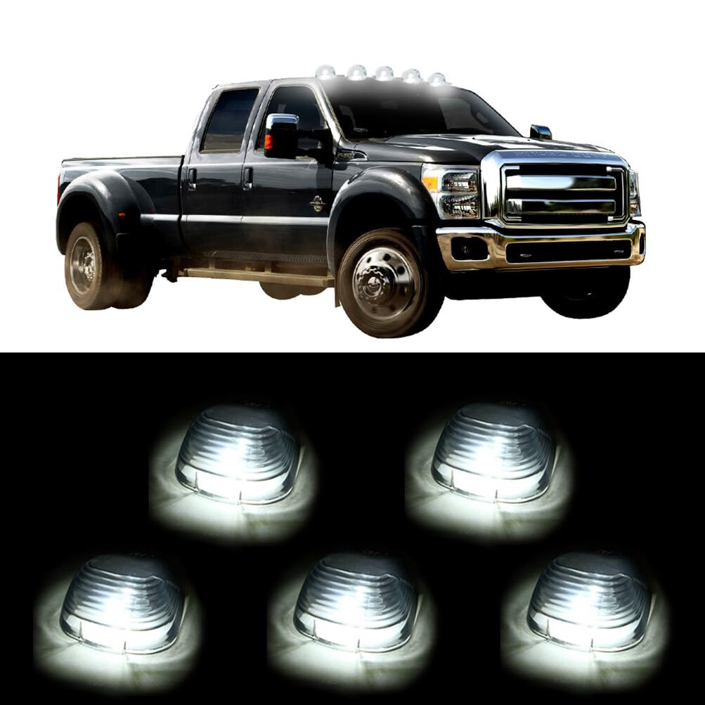 LBRST 5 x Smoke Lens For Ford 1999-2016 Cab Marker Smoke Covers Lens Clearance Top Roof Running Light Assembly W/base T10-6-5730-SMD White LED Bulbs fit for 1999-2016 Ford F250 F350 F450