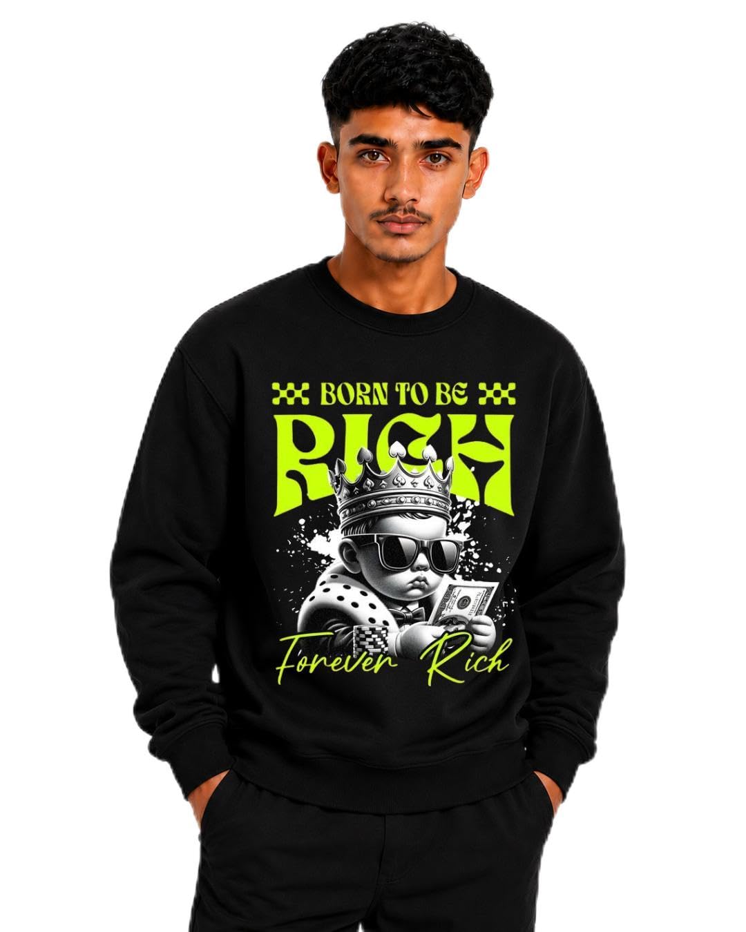 Born to Be Rich Forever Rich Black Graphic Sweatshirt-picture-15