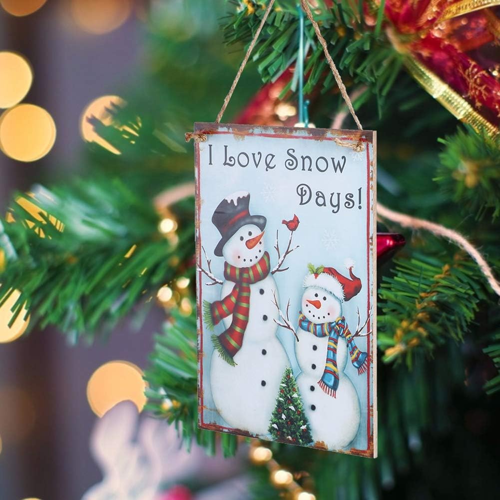 Snowman Hanging Round Wooden Plaques,Merry Christmas Welcoming Front Door Signs，Warm Winter Wishes Snowman Hanging Board Wood Hanging Sign Plaques Christmas Party Decoration