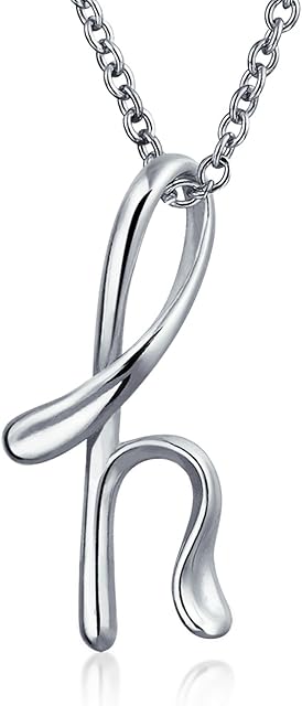 Bling Jewelry Personalize ABC Script Letter Alphabet Pendant Initial Necklace for Teen Women 14K Gold Plated 925 Sterling Silver