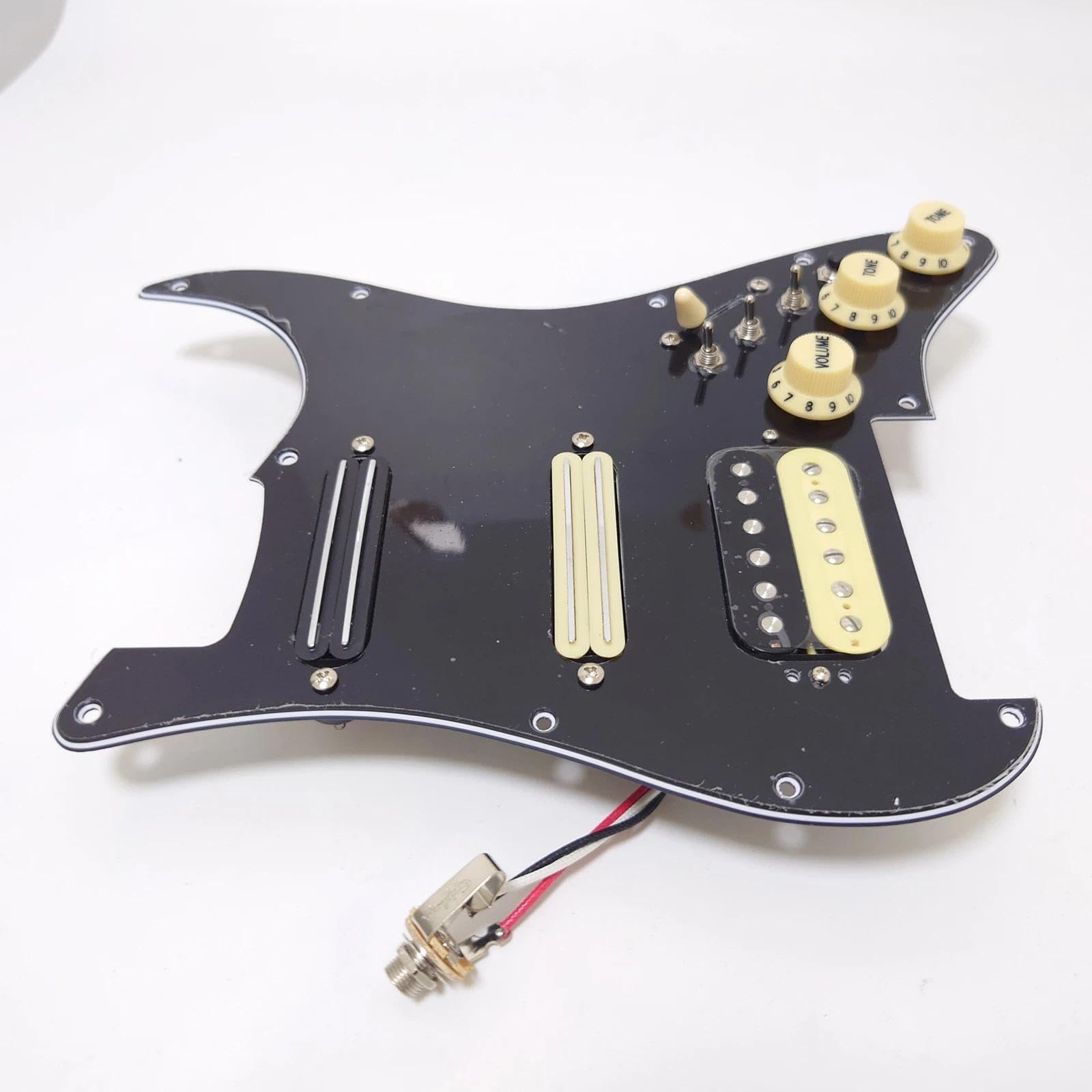 Juego de golpeador precableado para guitarra, bobina Splittin SSH Alnico 5 pastillas Humbucker para Fender USA/México Stratocaster piezas de repuesto (negro)