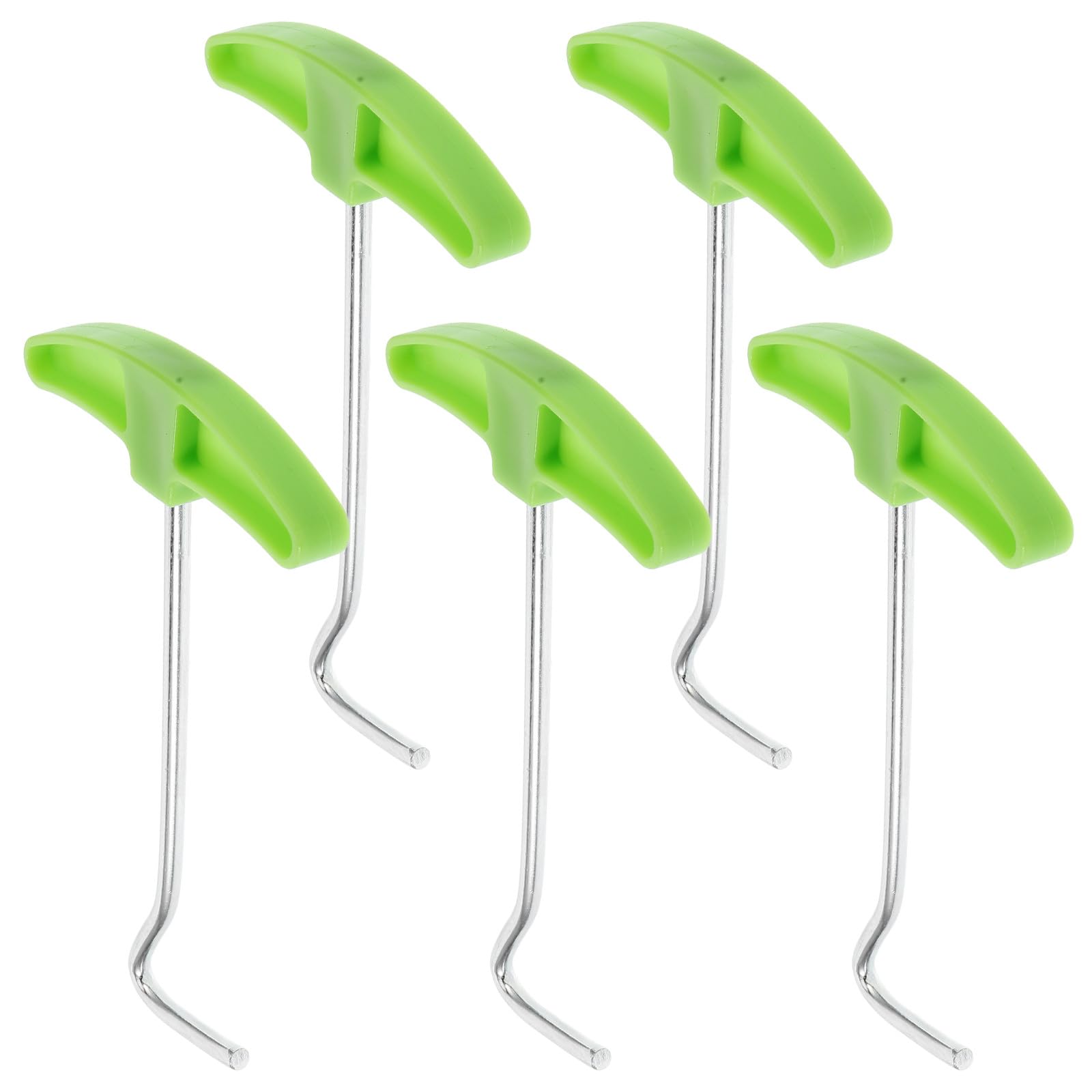 HOODANCOS 5Pcs Camping Tent Peg Puller Tool Set with Green Plastic Handle Metal Tent Stakes Remover Hook for Outdoor Camping and Hiking