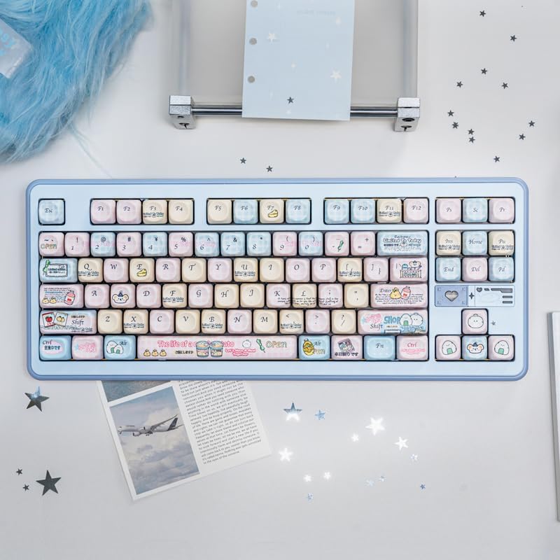 Mouse Mart Theme Keycaps 133 Keys, PBT Material MOA Profile Key Caps Set, Cute Blue Keycaps Dye Sublimation Keyboard Caps for for Cherry Gateron MX Swithes Mechanical Keyboards