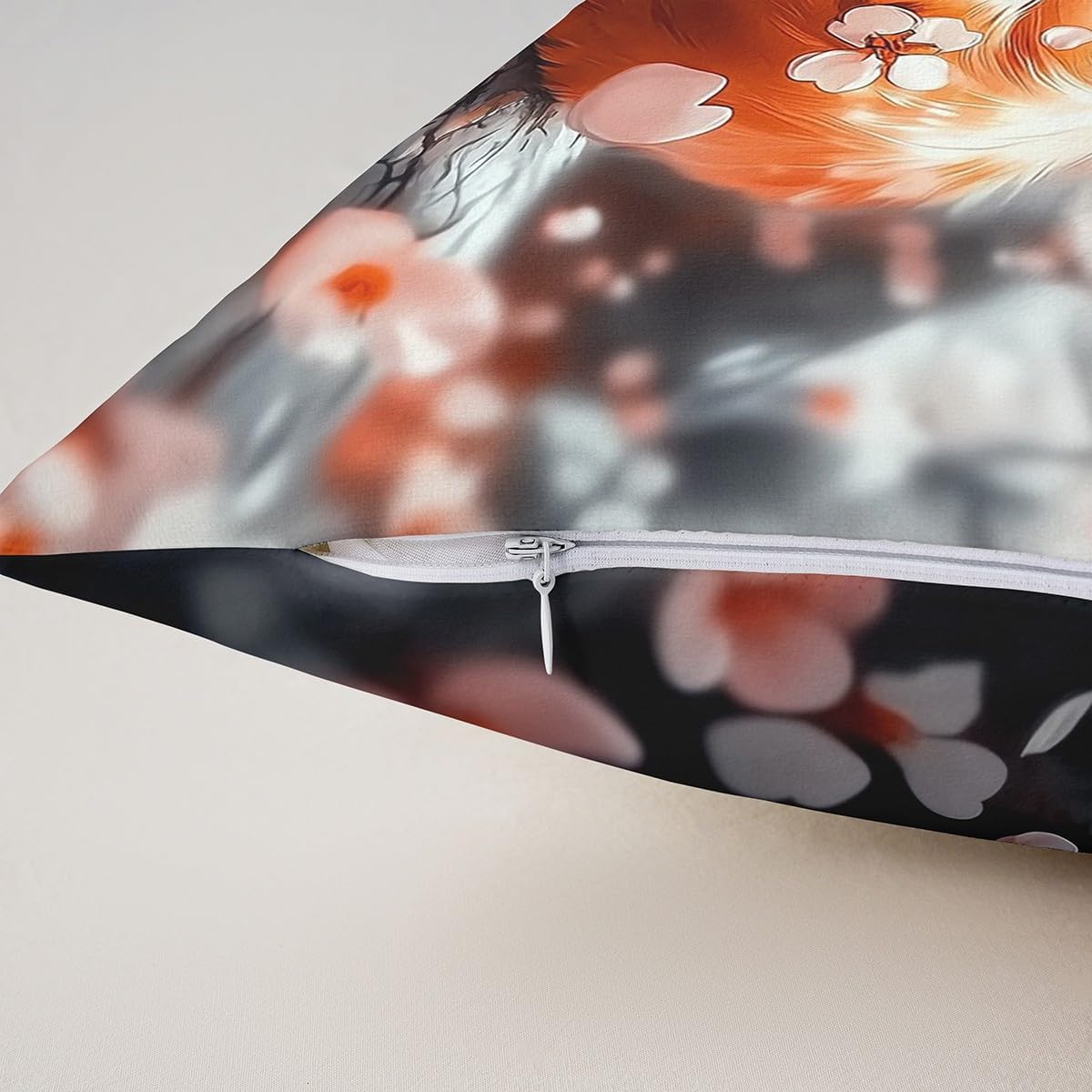 Feelyou Fox Reversible Throw Pillow Covers 24 x 24-Inch Kids Japanese Cherry Blossoms Square Cushion Cases Set of 2 Boys Girls Teens Cute Cartoon Fox Pillowcases Woodland Nature Wildlife
