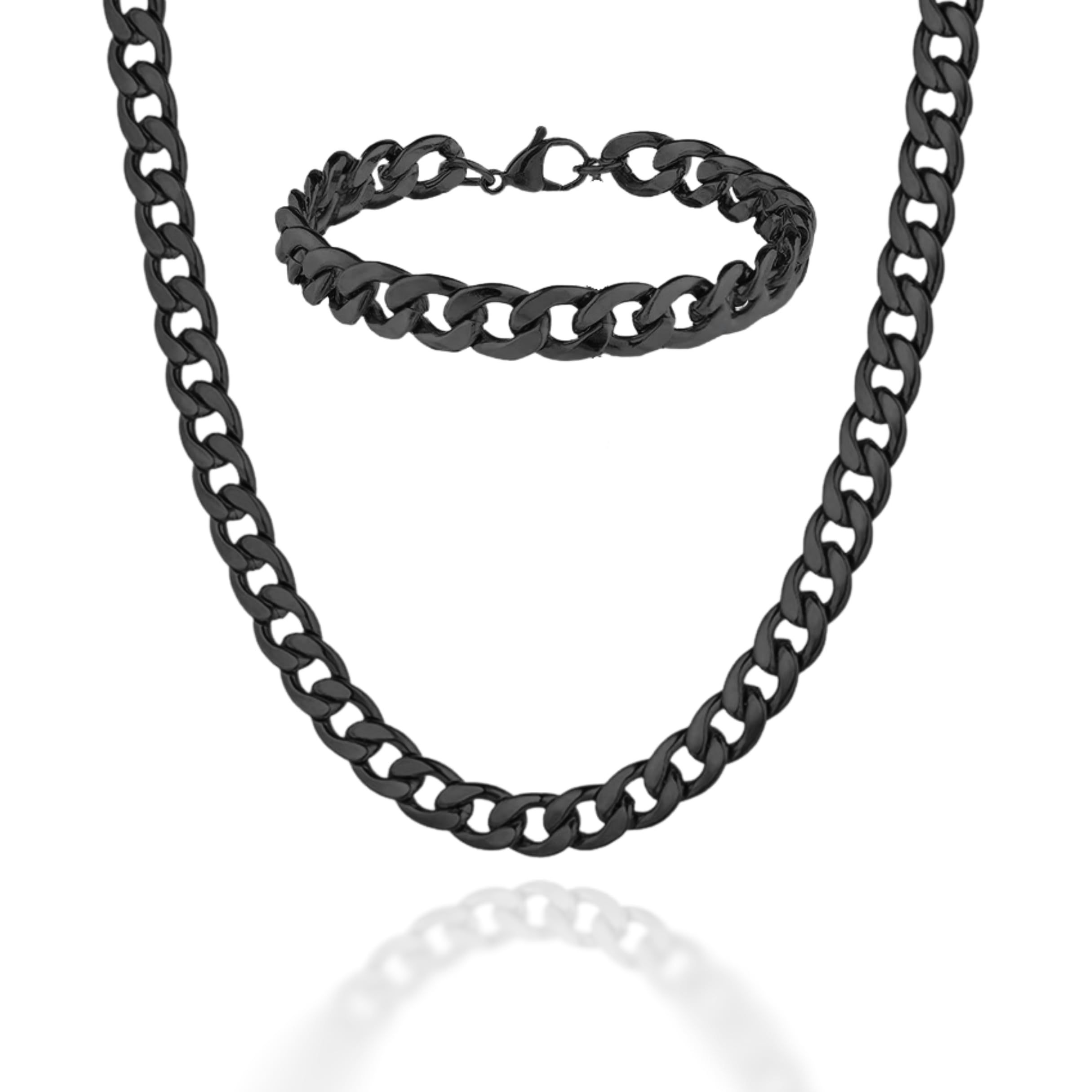 Collar Cadena Cubana Maciza de 60cm para Hombres Cadena de Acero Inoxidable bañada en oro 18k. Hecha a Mano. Regalo para Él. Joyería para Hombres (Oro/Plata/Negro 7mm)