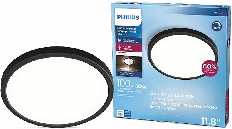 LED Flush Mount Ultra Thin Black Ceiling Light 1-Pack Bright White (3000K) 1500 Lumen (22W = 100W) No Bulbs Required