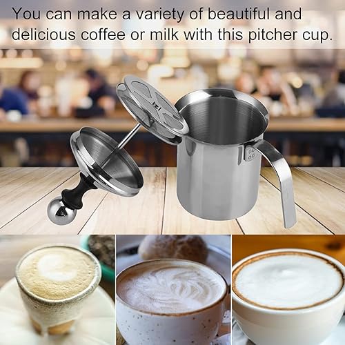 Miniatura 3 de Espumador de leche, espumador de leche manual de acero inoxidable, jarras de espuma de leche de café de mano, operación manual, con doble pantalla