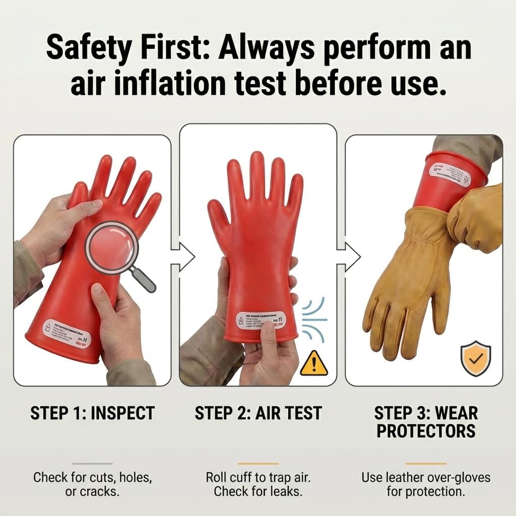 Insulated Electrician Gloves -Class 1 ASTM Compliant High Voltage Rubber Electrical Work Gloves For Men Work Electrical Safety Gloves3000V AC