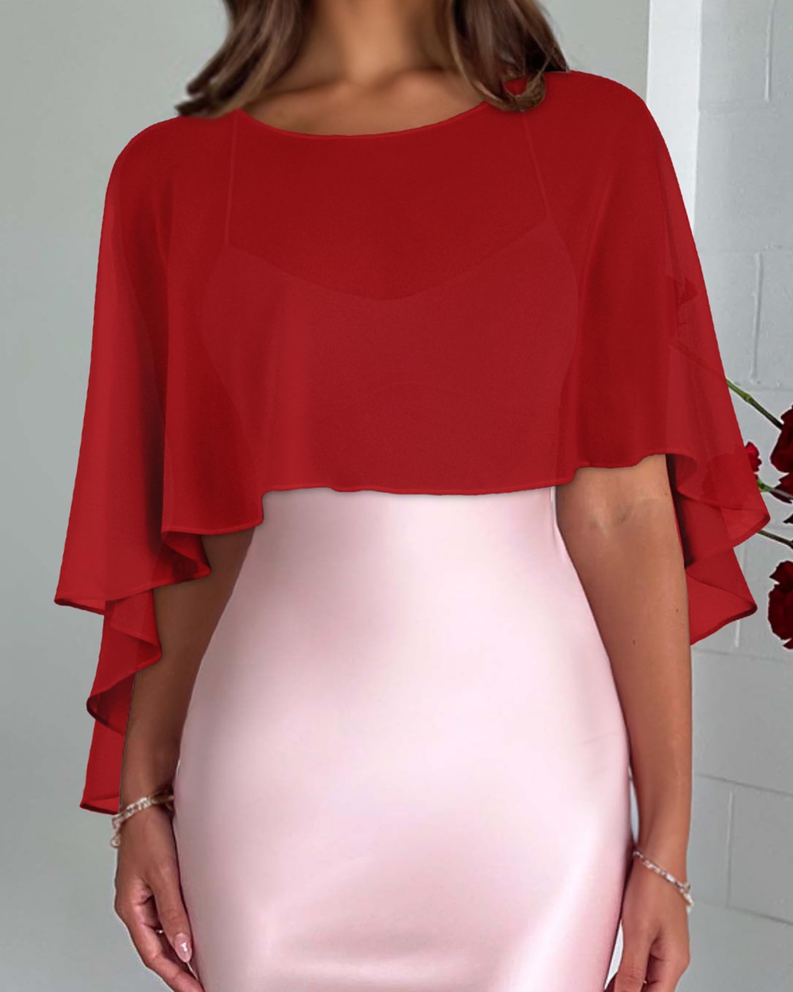 Damas Gasa Cape Bufandas para Vestidos de Novia Elegantes Capelets de Banquete