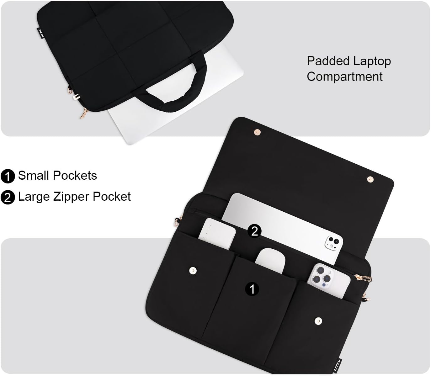 MOSISO Puffy Laptop Shoulder Bag, Messenger Computer Bags, Rectangle Quilted Flapover Sleeve Bag with Zipper&Pocket, - Image 5