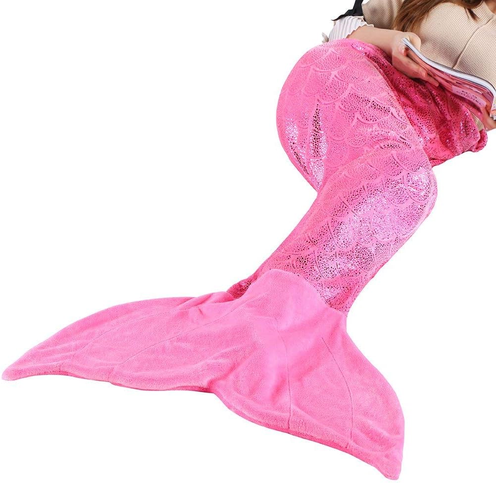 LANGRIA Mermaid Blanket Glittering Flannel Mermaid Tail Blankets for Girls Kids Adults Super Soft Warm Lightweight in Living Room Bedroom All Seasons (60’’X25’’,Pink)