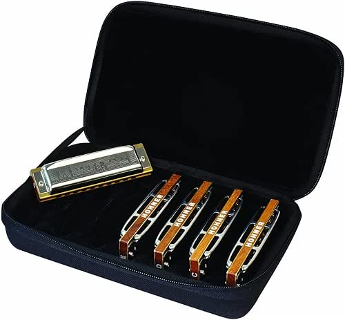 Hohner Blues Harp 5-Piece Diatonic Harmonica Bundle with Case