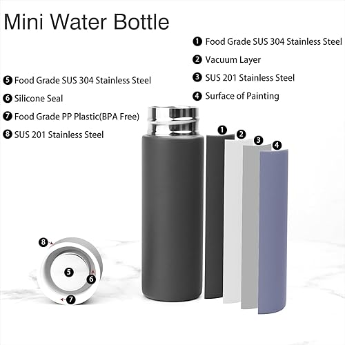 Miniatura 5 de Mini botellas de agua para bolso, bonita botella pequeña para lonchera para niños, frasco de acero inoxidable con aislamiento delgado para bolso con