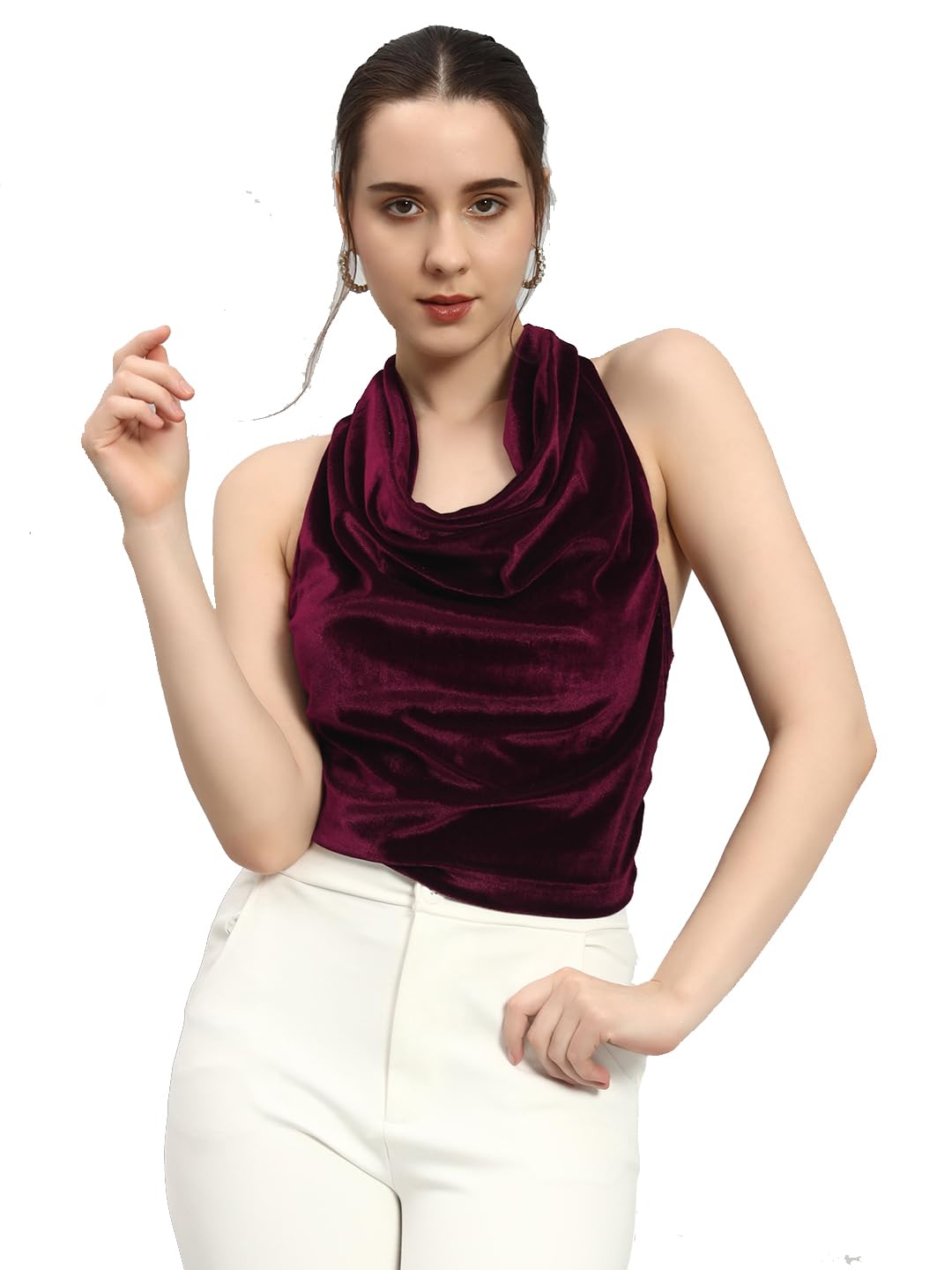 vaararo Halter Neck Top for Women | Shiny Velvet Sleeveless Stylish Party Outfit-picture-23