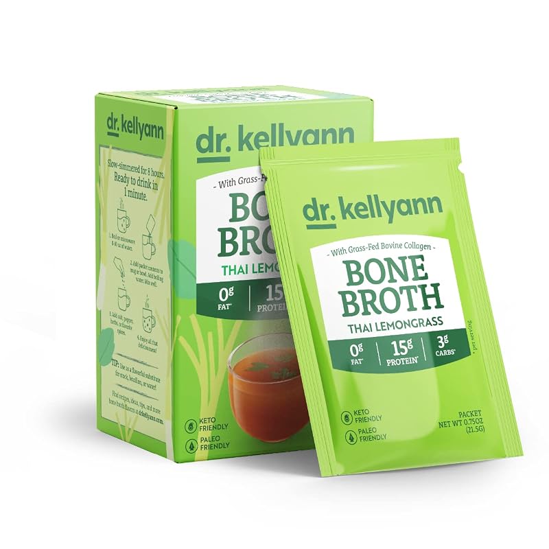 Dr. Kellyann Caldo de ossos em pó com colágeno hidrolisado sabor capim-limão tailandês, 16 g de proteína, 7 porções