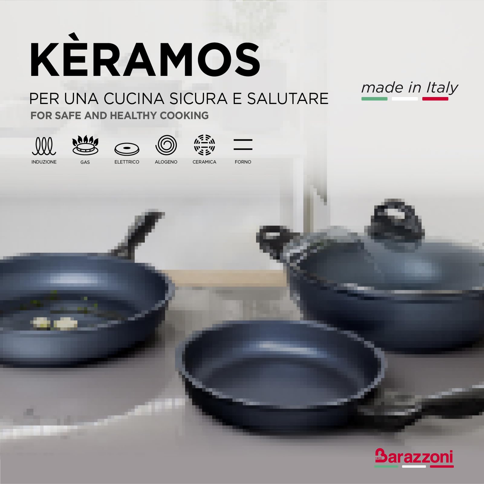 Barazzoni, Poêle avec revêtement en céramique, aluminium, ø28 cm, poignée ergonomique, convient également pour induction, sans phase, fabriquée en Italie