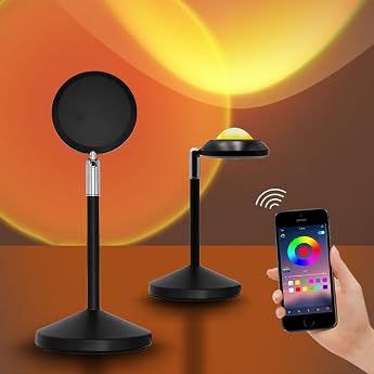 PANAMALAR RGB Sunset Light Sunset Lamp Bluetooth 16 Million Color with Timer/180 /Music Sync Sunset Projection Lamp for Photography Selfie Living Room Decoration App Control [Energy Class F]