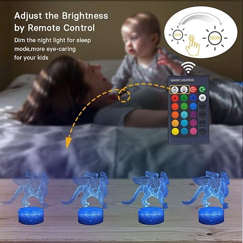 Miniatura 4 de MELAO Luz nocturna de dragón para niños, lámpara LED 3D regulable de acrílico + base de ABS, 16 colores + 7 colores cambiantes táctil y control