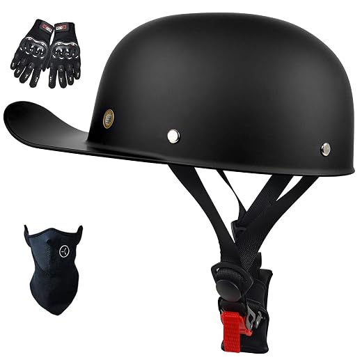 Baseball Cap Motorcycle Helmet,DOT Approved Vintage Open Face Unisex-Adult Half Helmets for Scooter Moped Cap Street Cruiser