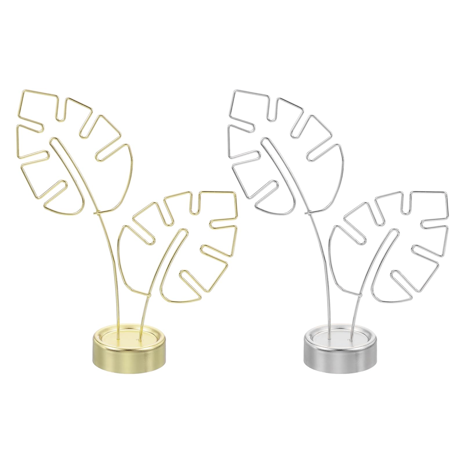PATIKIL Monstera Memo Clip, 2 Pcs Table Card Holder Message Note Cards Display Photo Display Stand for Memo Paper Photo Wedding Desk Office Home Store Supplies, Gold Silver