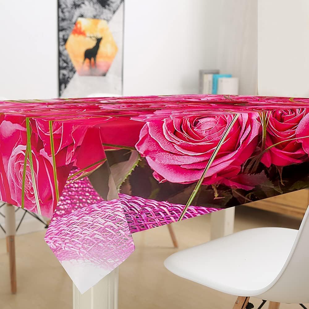 Prostokątny obrus 140 x 300 cm różowe kwiaty, tkanina poliestrowa odporna na plamy i zmywalna, ochraniacz na stół dla 8-10 osób, do użytku w kuchni salonie wewnątrz i na zewnątrz 6785v