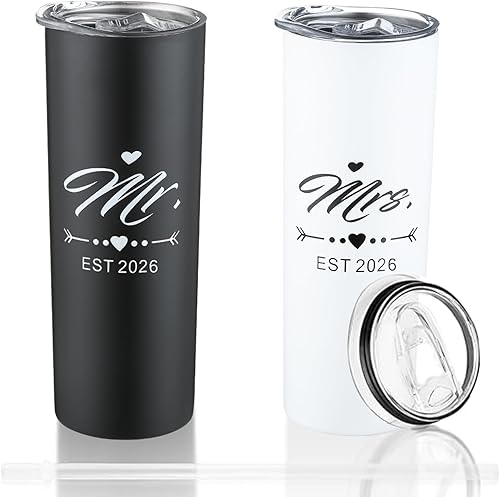 Miniatura 6 de DHQH Mr and Mrs 2025 - Juego de vasos de compromiso, regalos de boda para parejas, esposa, esposo, novia para ser recién comprometidos, vaso de
