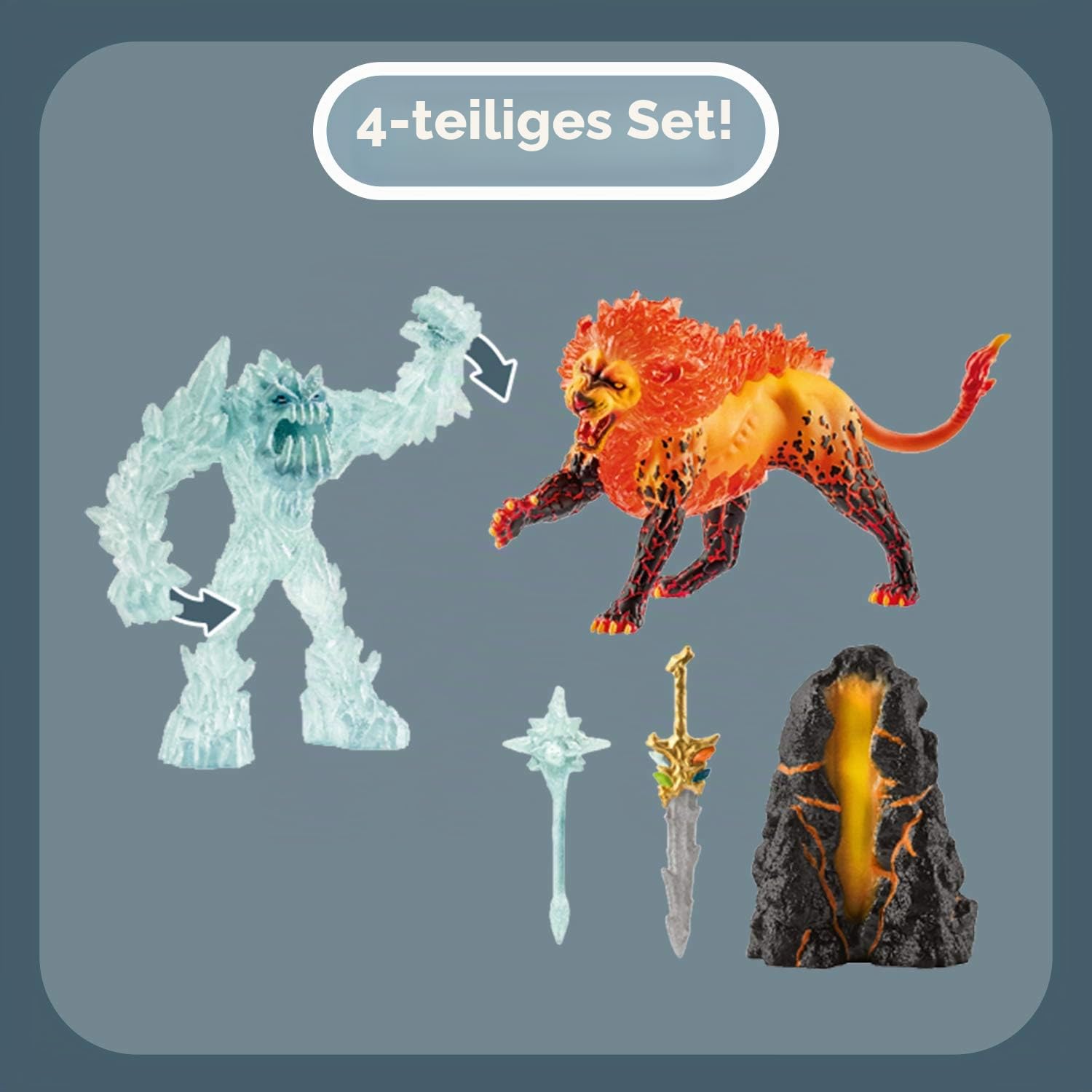 SCHLEICH 42455 Kampf um die Superwaffe - Frostmonster vs. Feuerlöwe, für Kinder ab 7-12 Jahren, ELDRADOR Creatures - Spielset
