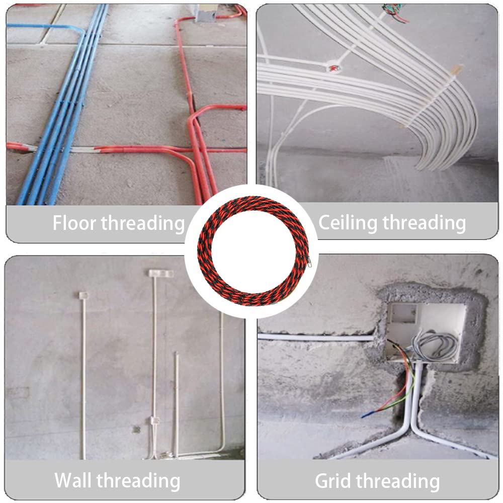 15m Guia Pasacables Trenzada Guia Pasacables Cables Dispositivo con 2 Muelle de Guía Pasacables Ideal para la Colocación de Cables,Diámetro 6 mm(Rojo y Negro)