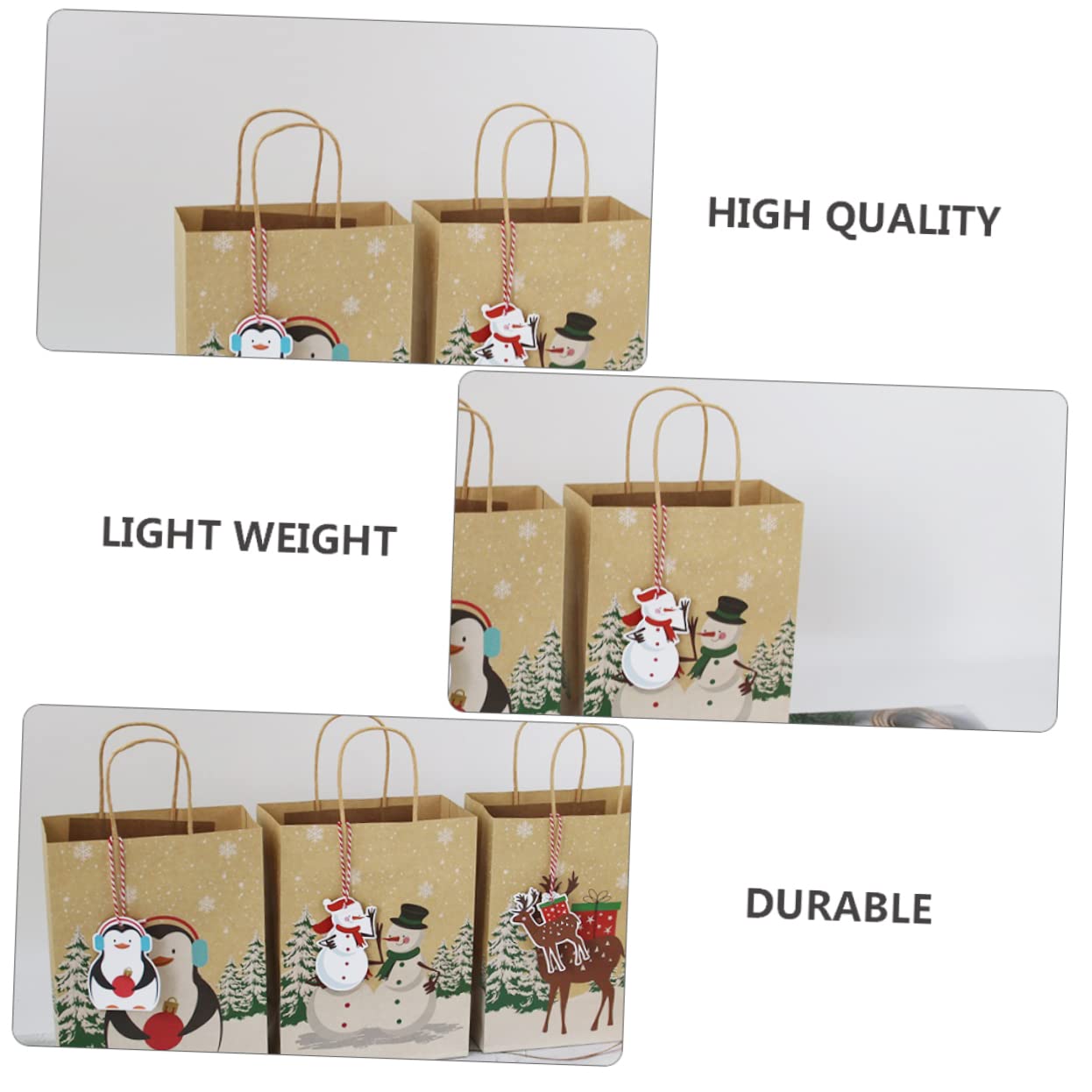 COLLBATH 24stücke Kunststoffbeutel Mit Quadratischem Boden Weihnachtspapierbeutel Aus Kraftpapier Geschenktaschen Mit Cartoon-weihnachtsmotiv Und Langlebig Für Weihnachtsfe