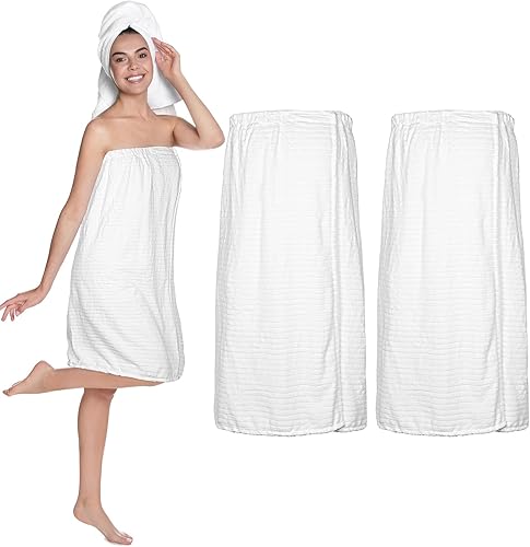 2 toallas envolventes para mujer, bata de spa ligera con cierre ajustable, parte superior elástica, bata de baño suave, envoltura de spa (blanco, M)