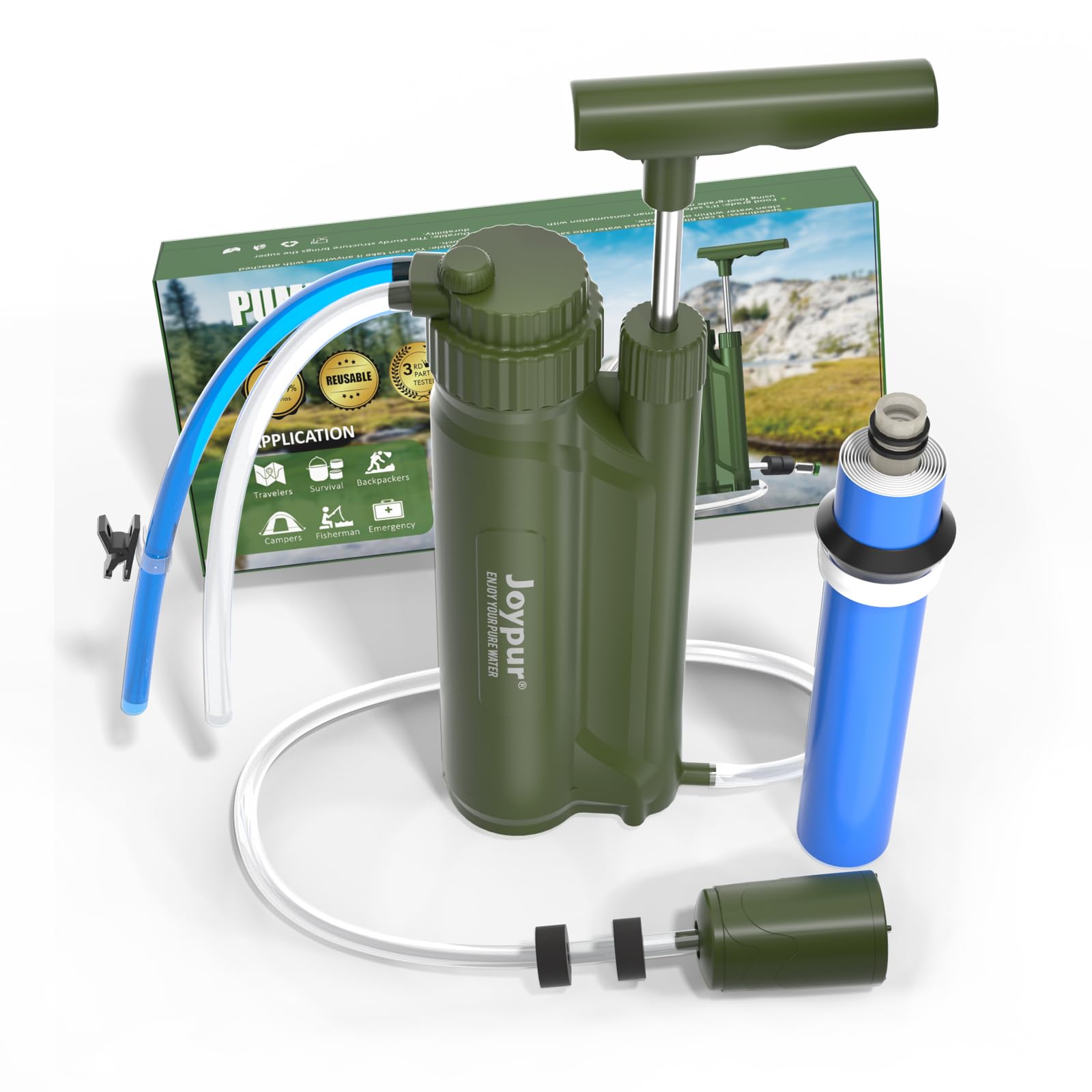 Filtro de agua para exteriores con filtro RO purificador de agua para exteriores con capacidad de filtro de 10000 l filtro de agua potable para camping, excursiones, emergencias, etc. (Verde)