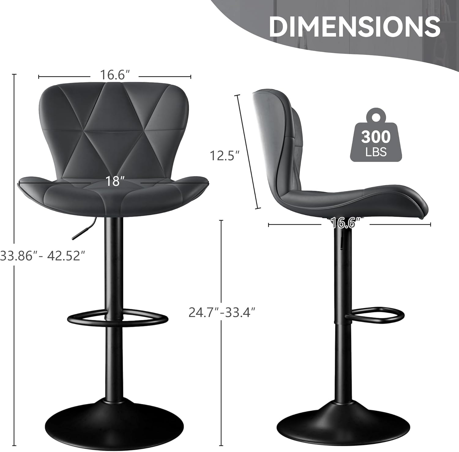 Bar Stools Set of 3,Adjustable Swivel Barstools, Faux Leather Bar Chairs,Upholstered Counter Height with High Backrest for Kitchen Island, Grey