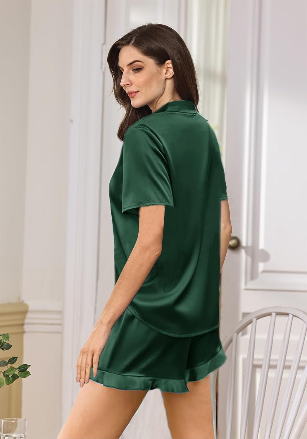 Womens 3Pcs Satin Pajamas Set Ruffle Silk Pajama Sets XS-4XL Sexy Camisole Silky Sleepwear Loungewear Pj Sets - Image 3