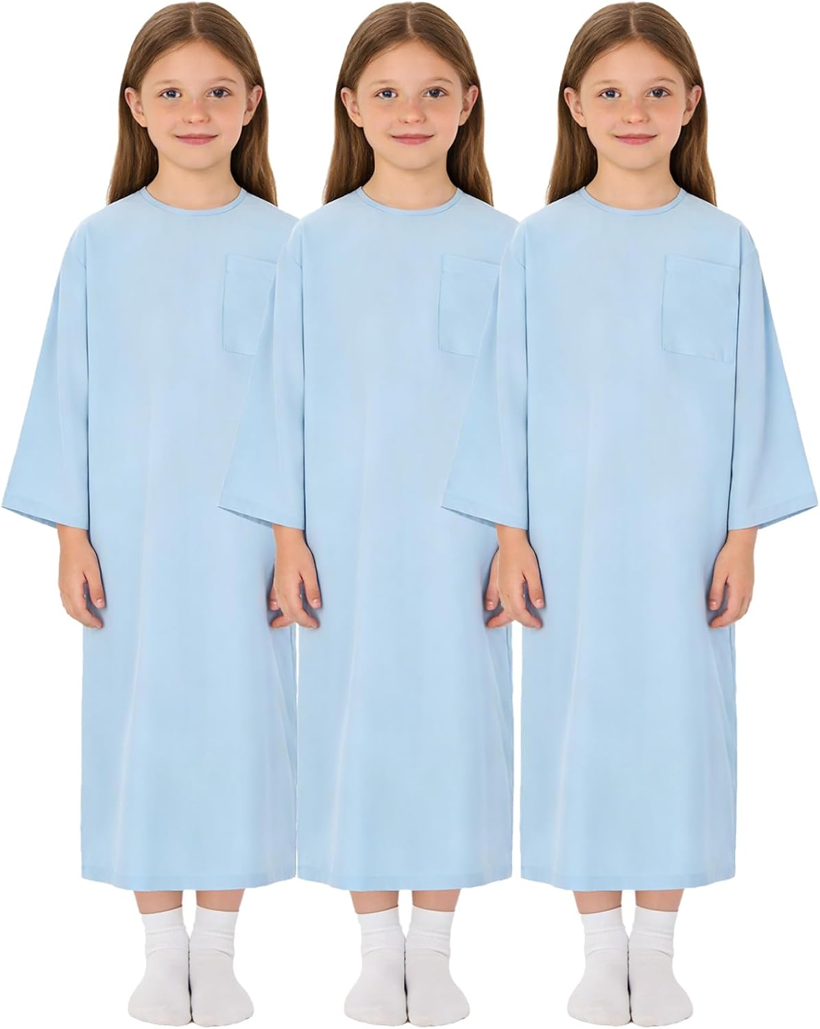 3Pcs Surgery Nursing Robe Gown for Kids Long Sleeve Full Open Back Dress Tear Away Special Needs Adaptive Dress