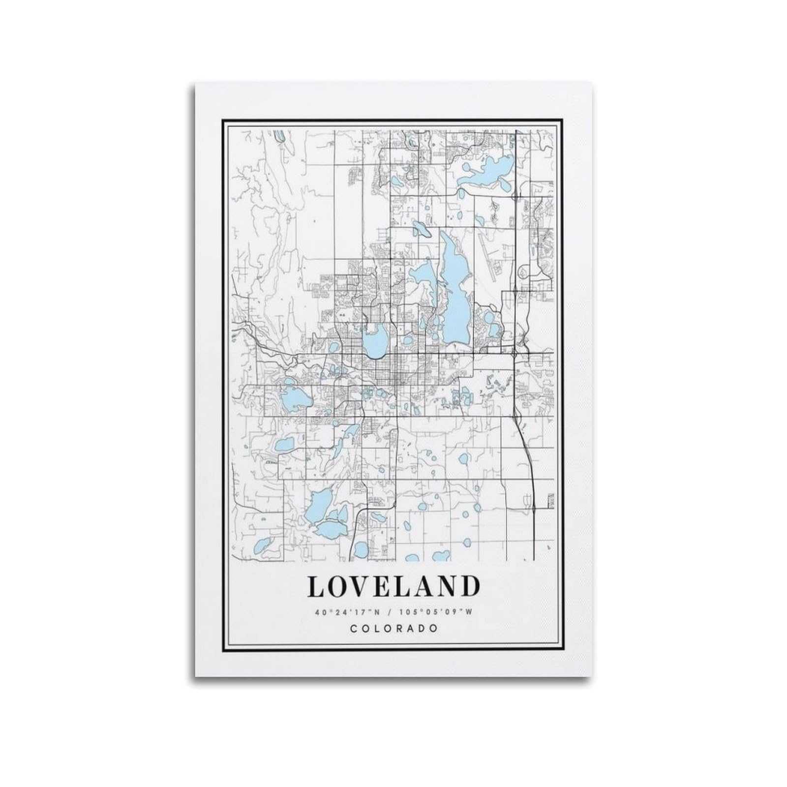xiaoxiaoshen Loveland Colorado Map Canvas Poster Wall Art Prints Room Aesthetic Murals Bedroom And Living Decorations 24x36inch(60x90cm)
