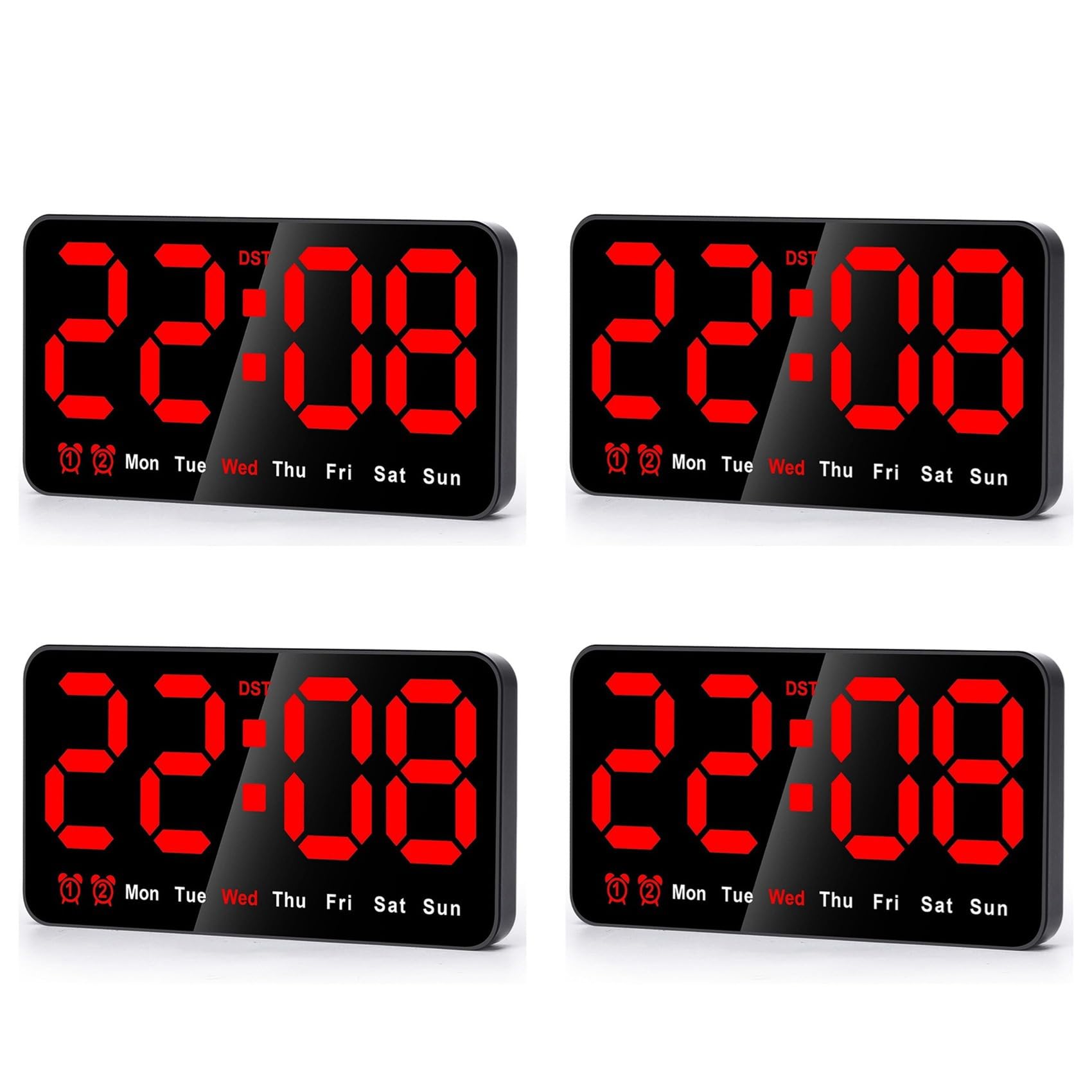 Horloge murale numérique LED 9 pouces rouge avec grand écran 4 pièces