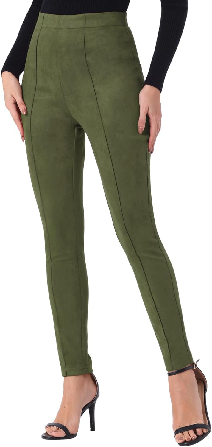 Allegra K Women's Faux Suede Leggings High Waisted Stretch Casual Faux Leather Pants for Women