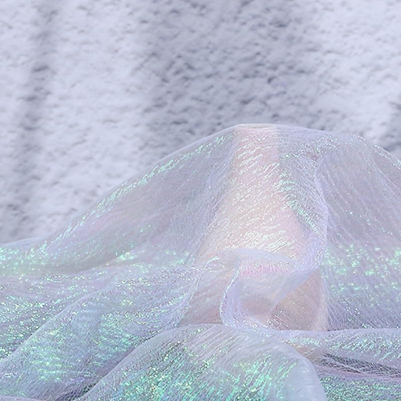 1.4M*1M Iridescent Organza Fabric White Iridescent Holographic Gauze Fabric, Whtie