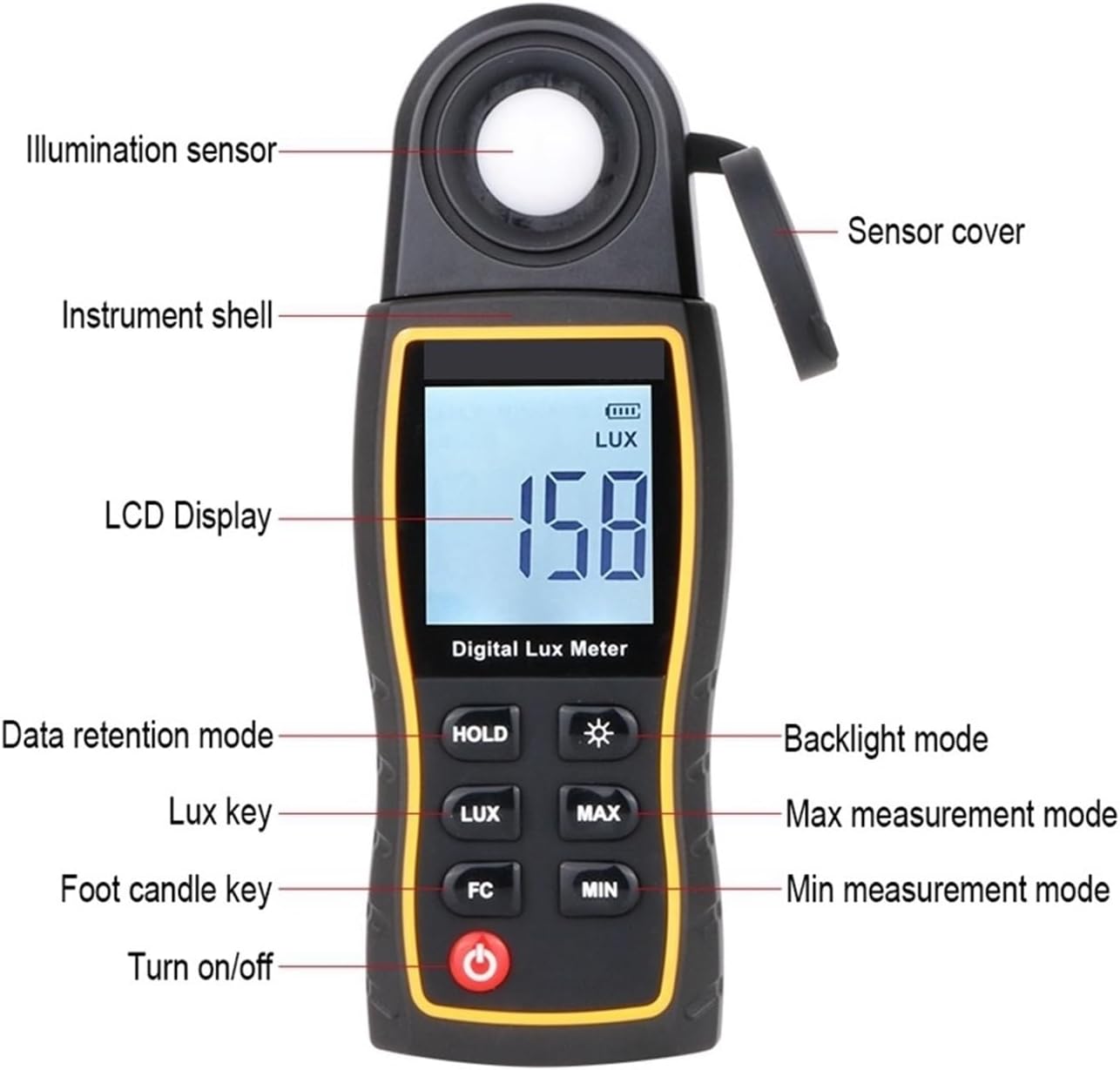 Lux Meter Digital Lux Meter Light Meter 199,900 Lux Rotatable Sensor Lux/FC High Precision Illuminometer Photometer Tester Large Measuring Range and High Precision