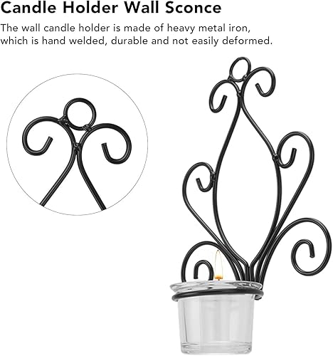 Miniatura 4 de Demeras Portavelas de hierro forjado, portavelas montado en la pared, aplique de pared, patrón de arte de hierro en remolino europeo, juego de 2