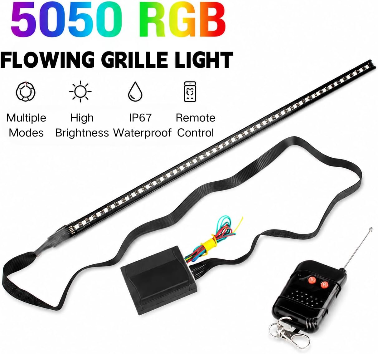 Yolu RGB LED Knight Rider Skaner Listwa świetlna 56 cm 48-SMD Wielokolorowa lampa błyskowa LED Strobe Grille Light Car Truck Oświetlenie zewnętrzne wnętrza żółty niebieski cyjan biały zielony