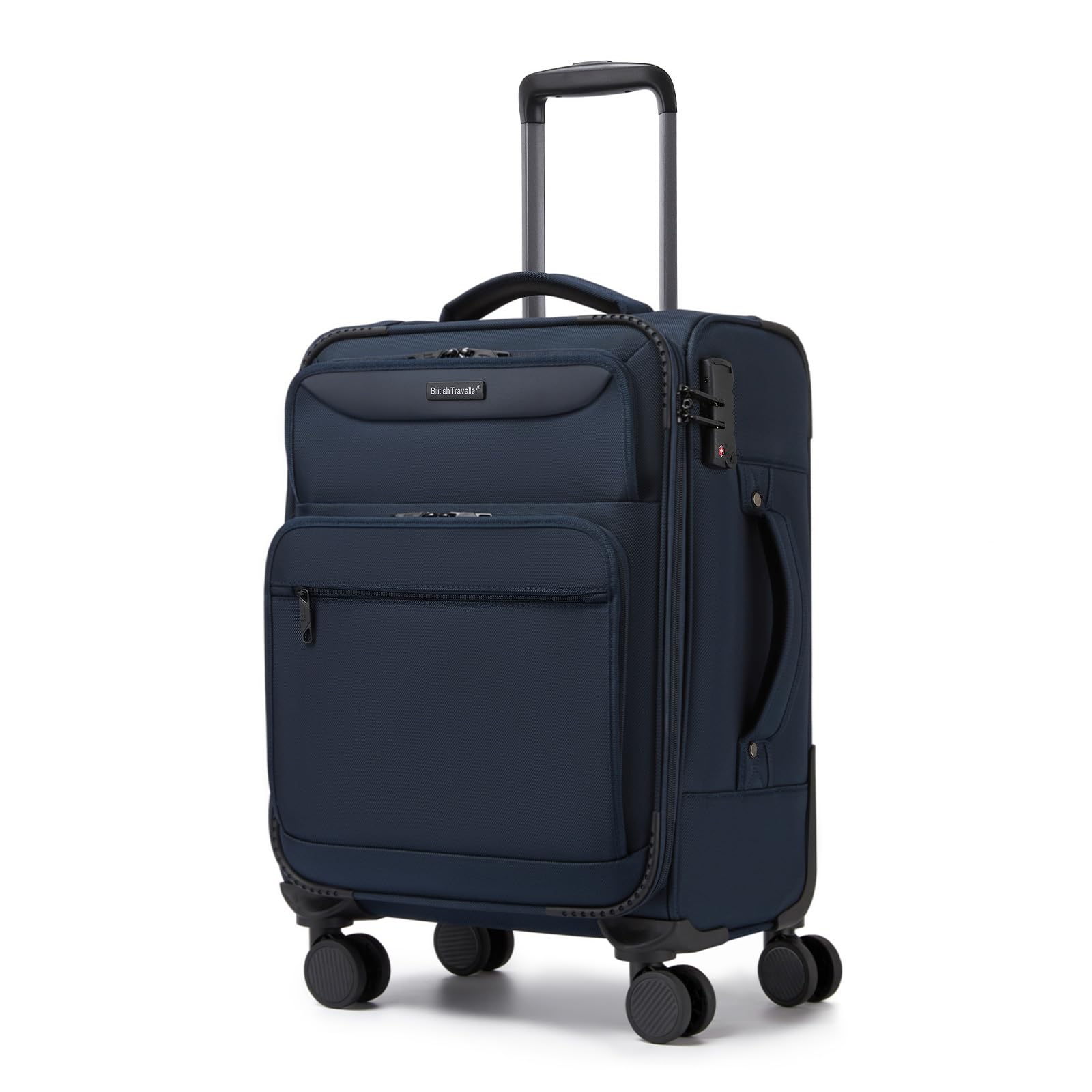 British Traveller Maleta Cabina 57,5cm Trolley Rígido con 4 Ruedas Giratorias y Cerrado TSA, Azul