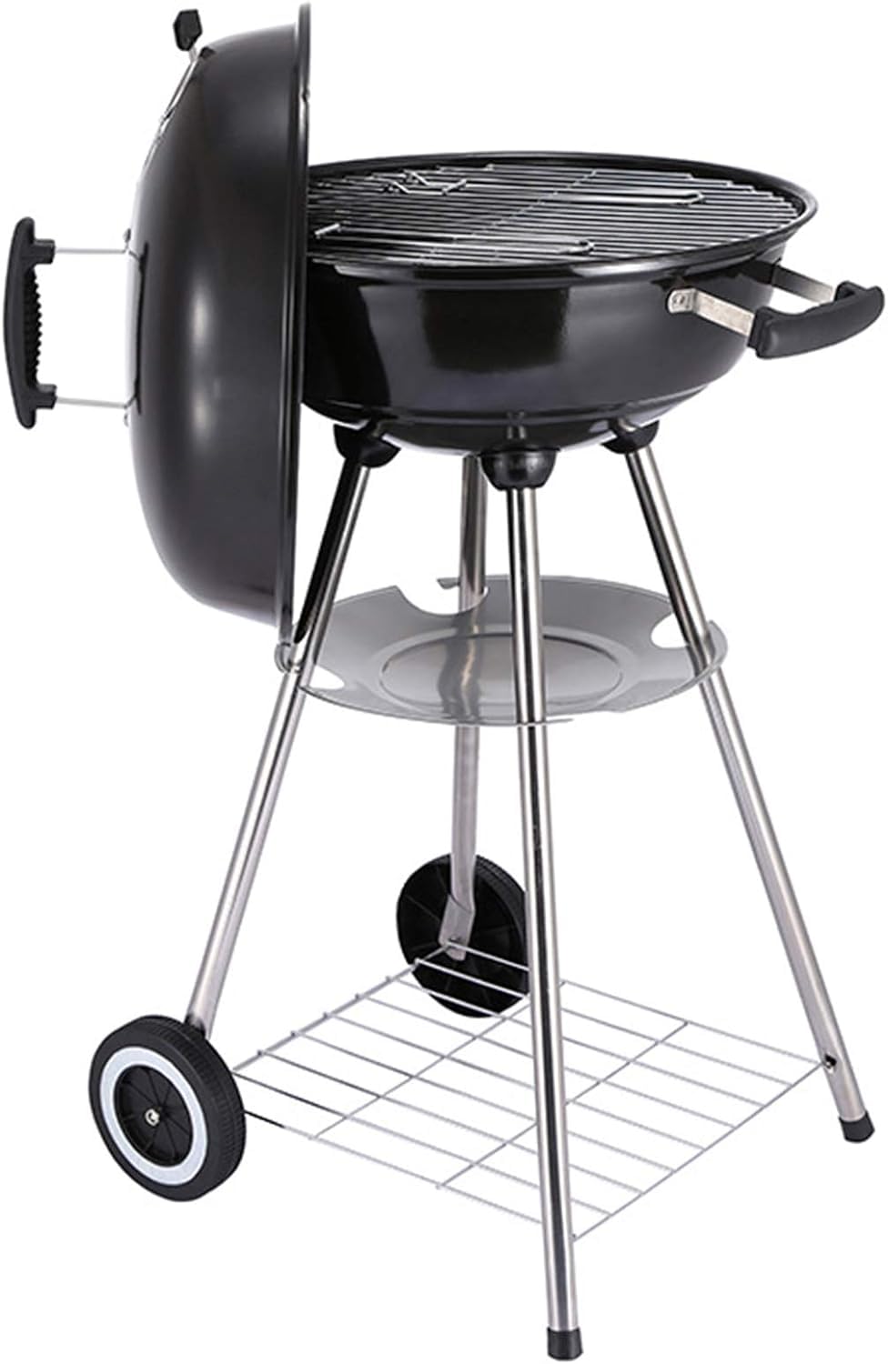 Przenośny grill węglowy, okrągły wózek do grilla węglowego z pokrywką 4 nogi 18-calowy grill Czajnik do grillowania Wolnostojący grill na węgiel drzewny Patio Ogród z grillem na kemping, piknik
