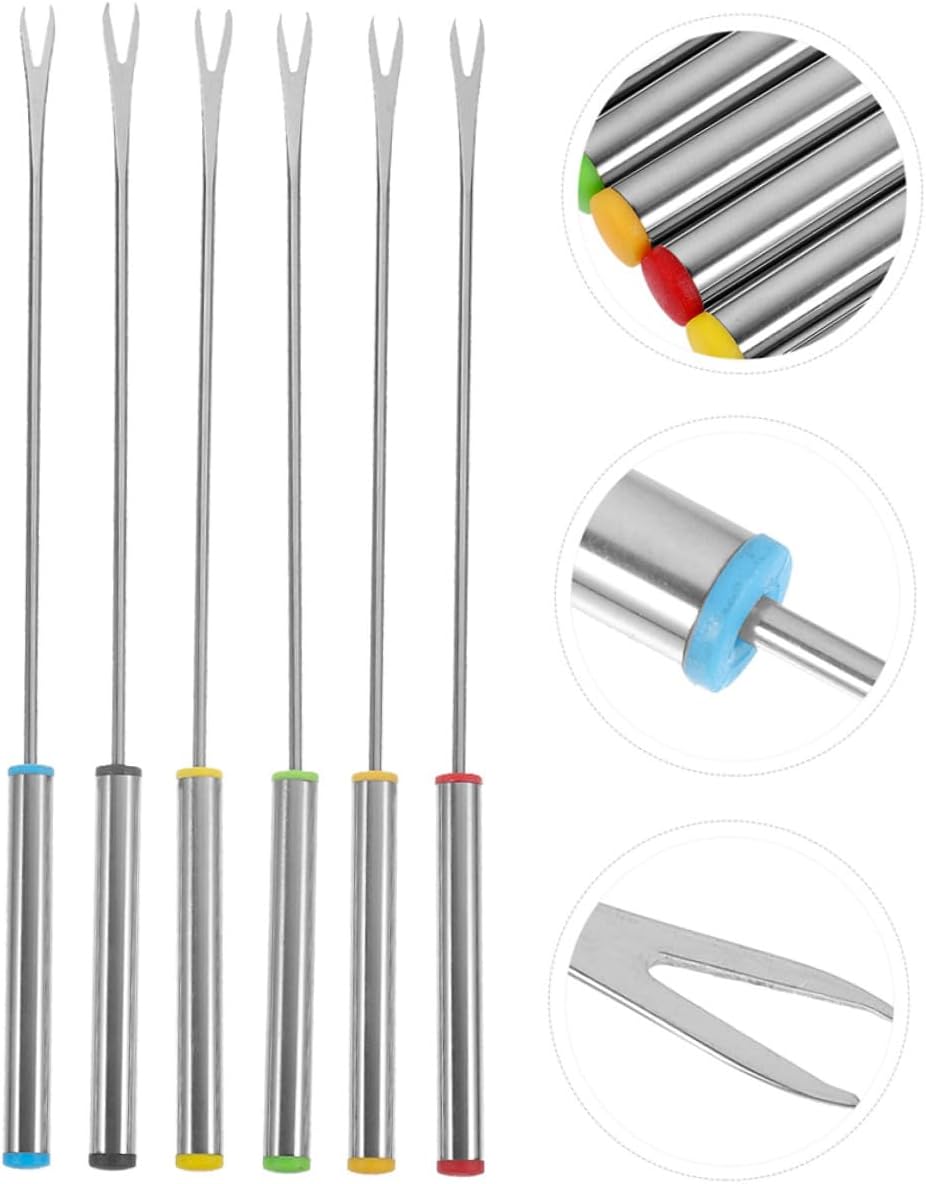 18pcs Stainless Steel Fondue Forks Color-coded Dessert Serving Skewers Chocolate Dipping Tools for Cheese Fruit Bbq Camping Use