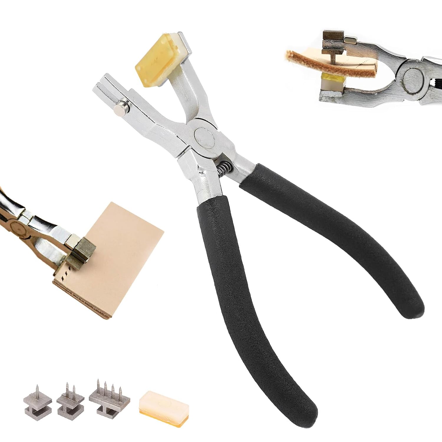 Leather Hole Punch,Leather Silent Pliers Stainless Steel Flat Mouth Prong Chisel Pliers Hand Tool for Belts, Straps, Saddles, Shoes, Fabric DIY